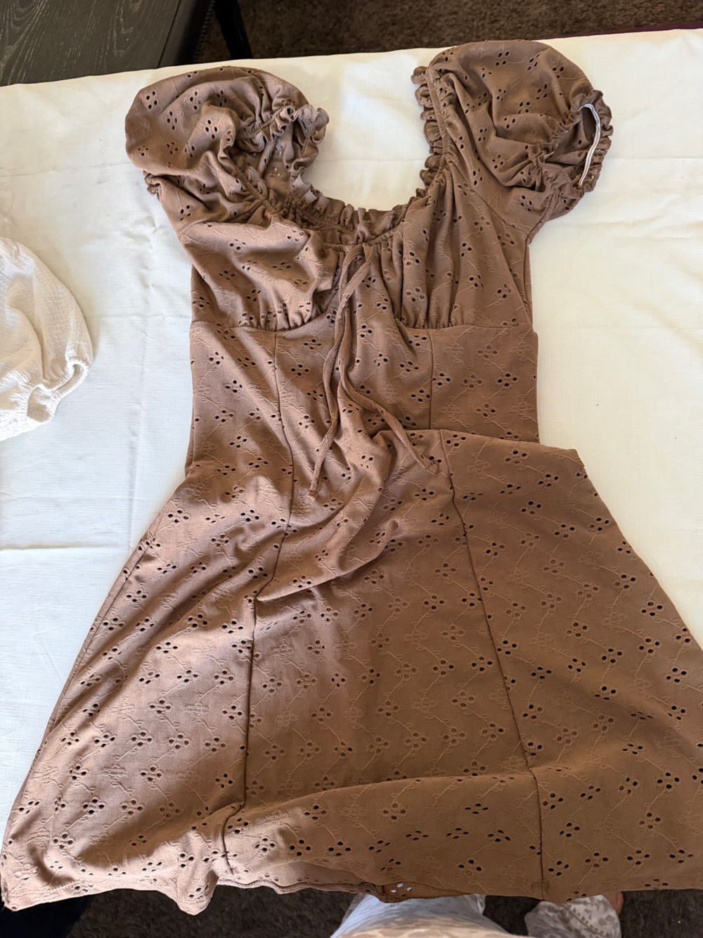 Brown Eyelet Midi Dress - Classic Women's Dress